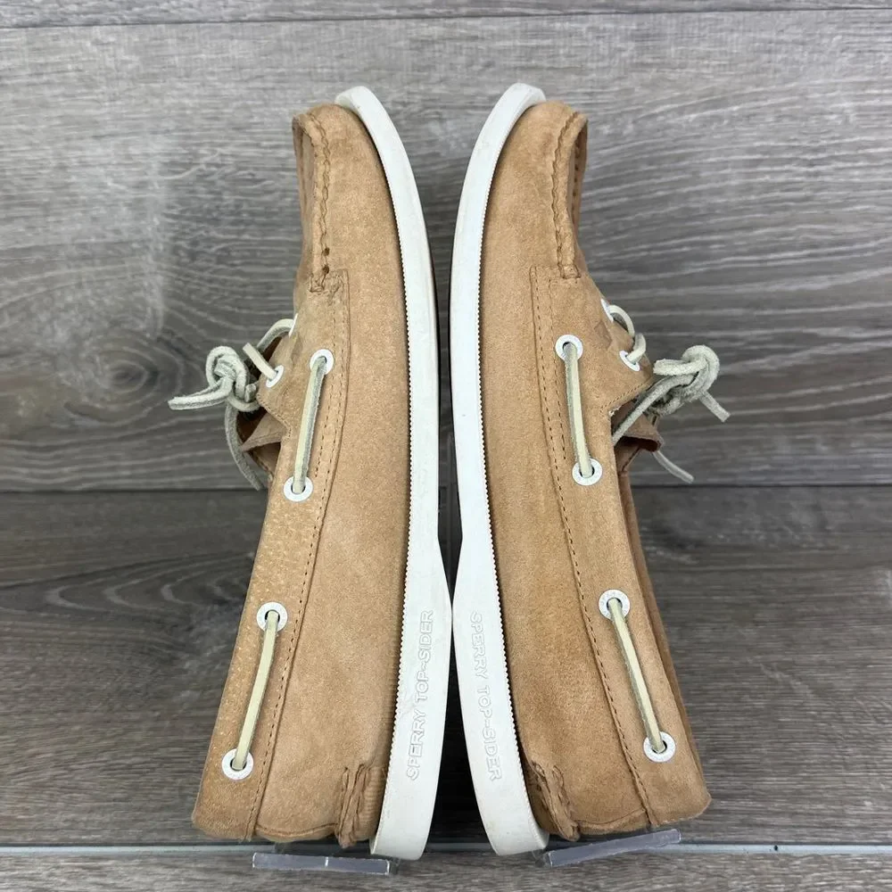 Sperry Top Sider Authentic Original Women’s Sz 8.5 Tan Leather 2-Eye Moccasins